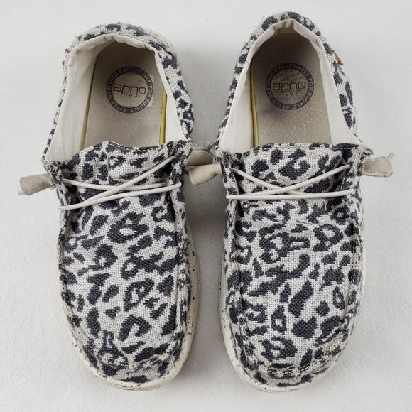 Hey Dude Shoes - Hey Dude Wendy Woven Loafers Cheetah Gray Womens 8 Slip On Comfort Shoes